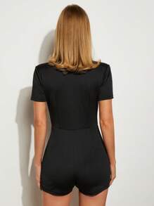 COSMINA 1 件女式纯色 V 领迷你连衣裙，短袖，优雅场合穿着