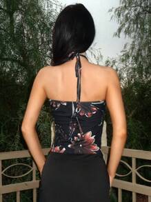 EgrlEra Women's Sexy Boho Vacay Vintage Print Halter Top, Spring Break & Festival Outfits - Multicolor - View 3