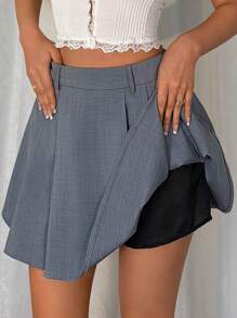 SHEIN Unity 2025 New Korean Style Pleated A-Line Skort - Dark Grey - View 3