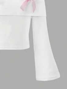 Sparklyn Le nouveau Top à manches longues avec bretelles, design épaules dénudées et nœud papillon pour les préadolescentes est sur le marché. Il est confortable, , élégant, doux, mignon, dynamique, unique et indispensable pour s'habiller. - Blanc - Voir 5