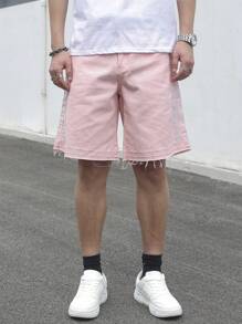Manfinity Homme Casual broderade rosa jeansshorts för män - Rosa - Visa 3