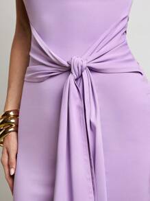 COSMINA Women's Elegant Purple String Decor Mid-Length Dress, Suitable For Dates, Spring/Summer,Lavender Dress