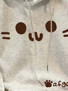 SHEIN 女士休闲卡通印花连帽卫衣，秋冬，毕业，教师，返校套头衫秋季