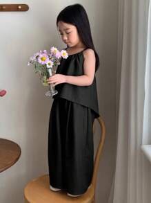 Dazy Kids 2pcs Young Girl Vest + Pants Summer Outfit Set Vacation - Black - View 6
