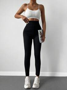 RueChic Solid Wideband Waist Leggings - Black - View 4