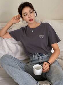 DAZY 字母圖形圓領t恤 - 深灰色 - 查看 7