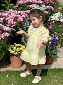 LMoss Kids Đầm đi nghỉ in hoa dễ thương cho bé gái mùa hè - Màu vàng - Xem 3