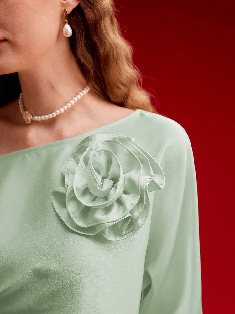 STEREO FLORAL ASYMMETRICAL HEM BLOUSE,VALENTINE'S DAY