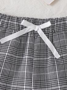 夏季新款简约英伦风套装拼布格子Polo衫+格子宽松短裤学院风青年男孩休闲两件套