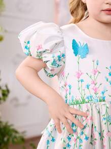 SHEIN Glamorique Kids 4-Season Girls Party Dress, White Floral Cake Dress, Elegant Wedding Flower Girl Dress Young Girls Clothing Easter Dress Young Girl Spring Dress Toddler Dress For Wedding Young Girls Dress Formal Pretty Dress For Girl Young Girls Floral Dress Spring Dresses For Girls - White - View 3