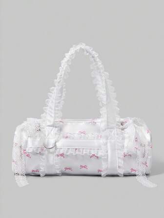Kawaii 1pc Pink Bow Lace Sling Bag, Versatile Fashion Shoulder Handbag, Work Tote, Gift For Friends Or Lovers