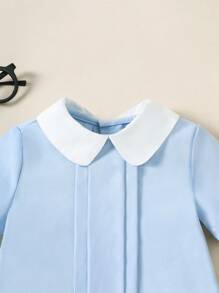 SHEIN Toddler Boys' Casual Polo Collar Short Sleeve T-Shirt, Minimalist Everyday Wear, Spring/Summer Fashion Item - Dusty Blue - View 5