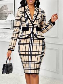SHEIN Lady Ensemble veste et jupe minimaliste pour femme, convenant pour l'été