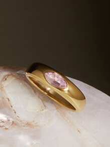 New Colorful Cubic Zirconia CZ Stone Crystal Ring For Women Stainless Steel Waterproof 18K Gold Plated Statement Eye Shape Rings Winter Gifts - Ring - View 2