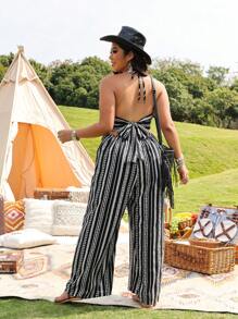 SHEIN LUNE 大码女式海滩度假吊带连体裤