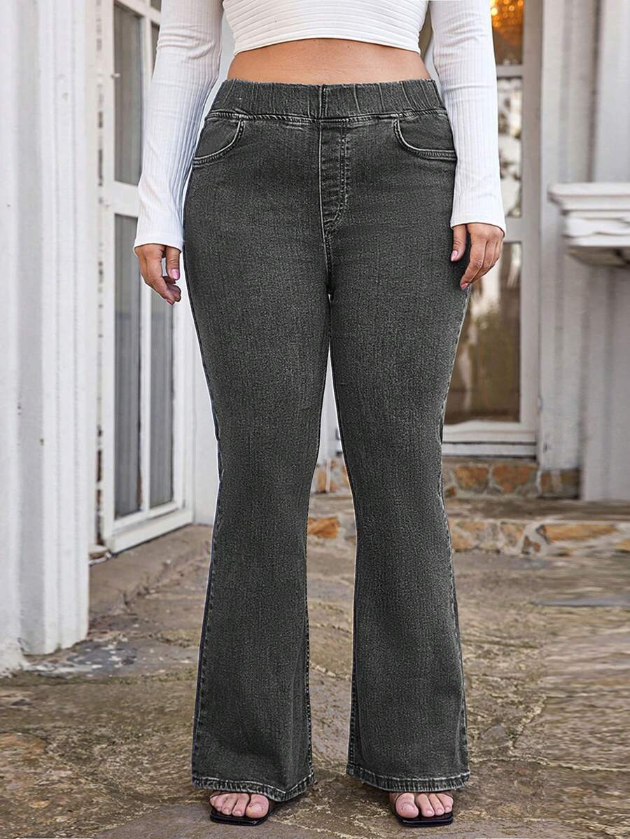 EURMUSE 98% bomull plus jeans med hög midja i utsvängda ben