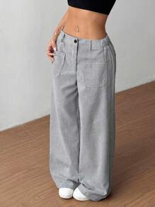 SHEIN PETITE Women's Loose Fit Striped Design Wide Leg Casual Pants