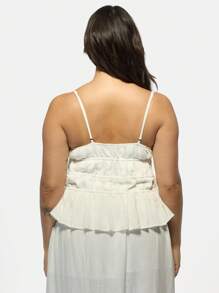 MISSGUIDED PLUS 褶皱褶边饰边紧身胸衣风格Cami上衣无袖夏季海滩度假节Boho Chic Plus Size时尚 - 白色 - 查看 2