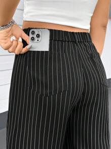 SHEIN Essnce 大码女式休闲裤，女士商务休闲裤，女士西装裤，飘逸裤商务休闲女士工作服女士，商务休闲 - 黑色 - 查看 2