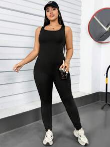 SHEIN Essnce Plus Size Women's Romper, Casual Sweatpants, Skinny Pants, Fitness Wear,Summer Outfits For Women Workout Sets Women,Joggers Women - Black - View 6