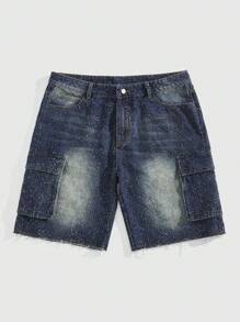 ROMWE MEN Casual سروال قصير من الجينز عريض الساق للرجال مبهت المظهر - الأسود - مشاهدة 8