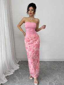Elenzga Mini vestido feminino elegante com estampa de flor rosa sexy e amarrada - Rosa - Ver 5