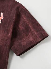 Set de 2 piezas para adolescentes varones: Top de manga corta con estampado de letra efecto tie-dye y shorts