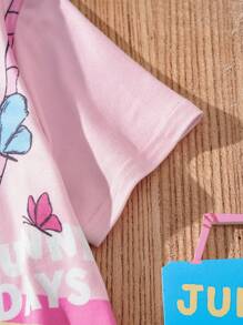 CoComelon X SHEIN Young Girl Sweet Cute Little Girl, Swing And Rainbow Print T-Shirt For Spring Summer And Outdoor - Pink - View 3