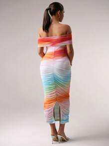 MaterniChic Váy lưới hở vai ombre thanh lịch cho bà bầu, trang phục mùa hè cho tiệc mừng em bé, váy màu pastel, váy bầu - Nhiều màu - Xem 2