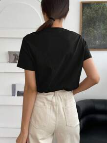 DAZY Solid Round Neck Tee - Black - View 2