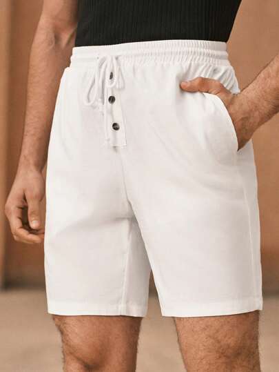 Manfinity VCAY Men's Woven Elastic Waist Straight-Leg Casual Shorts, Suitable For Daily Wear In Summer