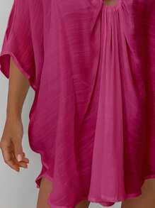 Swim Vcay Casual Elegant Loose Solid Color Batwing Sleeve Cover Up For Summer Beach Vacation