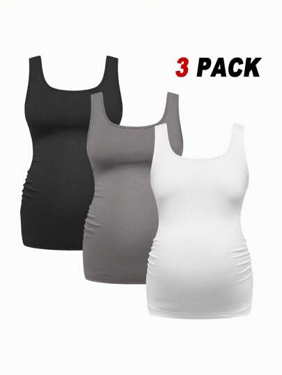 Modmama Maternity Summer Casual Shoulder Strap Round Neck Tight Tank Top, Multiple Colors