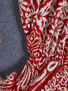 SHEIN LUNE Plus Size Women's V-Neck Ditsy Floral Ruched Waist Split Midi Dress,Beach Outfits,Sun Dress,Boho,Easter Dress,Sun Dress,Boho - Multicolor - View 5