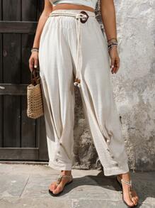 LanaWest 大码女式纯色卷边九分裤，休闲户外、旅行和日常穿着，春夏季 - 杏色 - 查看 7