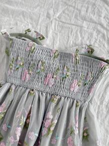 Soleia 波西米亚风、浪漫花卉、度假风、花卉图案7月4日主题服装上衣、度假上衣、串珠上衣、荷叶边上衣、派对上衣、背心、性感7月4日女士露脐上衣、优雅花卉刺绣网纱露背露脐上衣——夏季必备！ - 彩色 - 查看 6