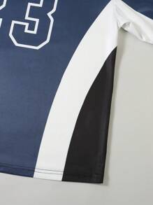 SHEIN Teen Boys' Numbers Print V-Neck Short Sleeve Casual T-Shirt - Blue - View 4