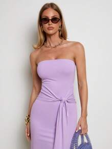 COSMINA Women's Elegant Purple String Decor Mid-Length Dress, Suitable For Dates, Spring/Summer,Lavender Dress