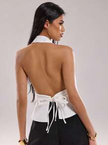 SHEIN BAE 女士休闲牛仔衬衫，简约风格适合夏季 - 白色 - 查看 2