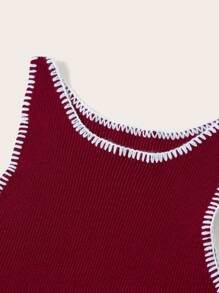 Easelle Ensemble d'été pour femme sans manches, top tricoté fendu et shorts tricotés - Rouge foncé - Voir 5