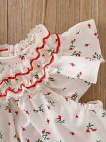 SHEIN Tween Girl' Ditsy Floral Princess Style Casual Dress, Spring/Summer Outdoor Childrenswear - Beige - View 5