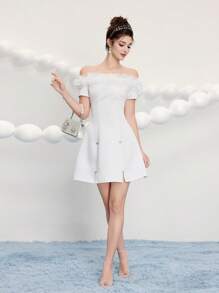 Poshira Vestido mini de mujer con hombros descubiertos y decoración de moño, vestido apropiado para invitada de boda, fiesta de noche y cumpleaños. Vestidos mini elegantes para mujer, vestidos de fiesta, vestidos lindos para mujer, vestido de fiesta para damas, vestidos de cumpleaños para mujer, vestidos de cóctel para mujer, vestido de graduación