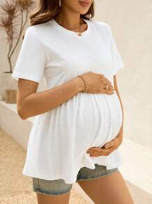 SHEIN Camiseta de maternidad de unicolor, minimalista y de moda para el verano