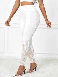 SHEIN Lady Spring And Summer Elegant White Knitted Long Lace Stitching Plus Size Leggings Professional Wear Women's High Waist Leggings Summer Outfits For Women Summer Dresses For Women Vacation Outfits Woman Beach Outfits For Woman Wedding Guest Dress Women Birthday Dresses For Women Cheetah Print Business Casual Woman Birthday Outfits For Women 4th Of July Women White Leggings Women White Pants For Women White Pants Set For Women
