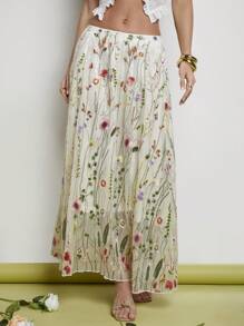 COSMINA 女士松紧腰花卉刺绣长裙 - 彩色 - 查看 5