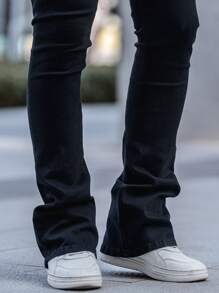 Manfinity EMRG Quần ống loe denim bó sát cho nam, giản dị và thời trang để mặc hàng ngày - màu đen - Xem 8