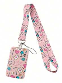 1 pieza Funda rígida para tarjeta de identificación con diseño de pastilla rosa de doctor/enfermera, llavero - Rosa - Ver 3