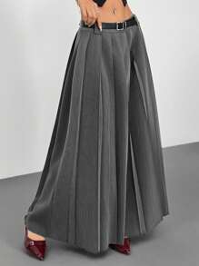 SHEIN EZwear Falda plisada de cintura baja gris de moda para ir al trabajo