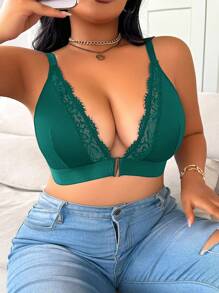Front Closure, Push-Up, Lash Lace, Comfortable Lace Patchwork Plus Size Bras & Wire-Free Bras