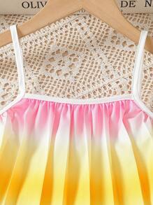 Girls Vacation Set Spaghetti Strap Wide Leg Pants Pleated Outfit, Rainbow Ombre Pleated Fabric, Suitable For Beach, Outdoor, Summer - Multicolor - View 6